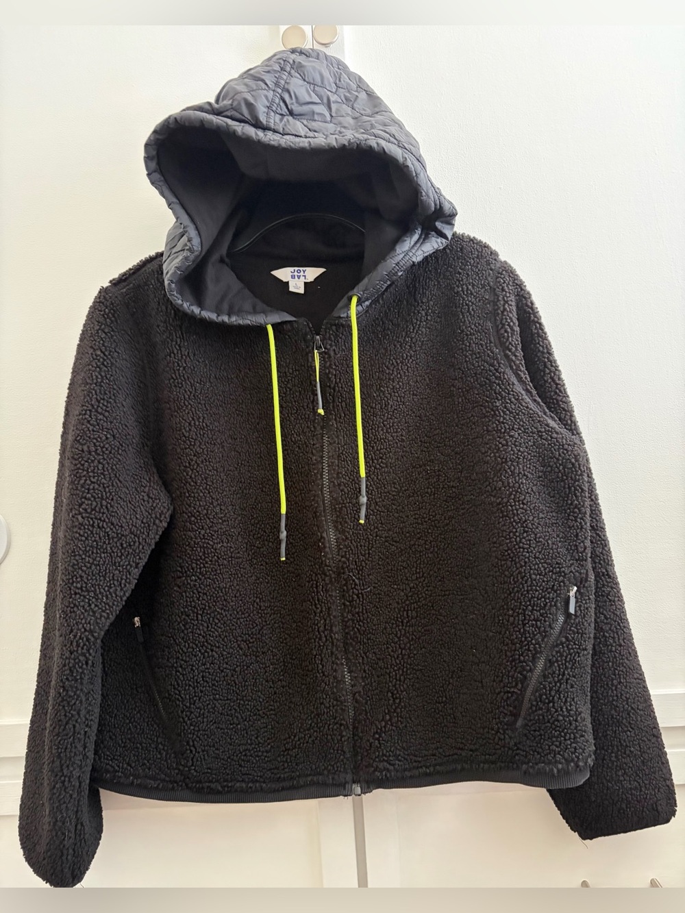 Joy Lab Black Sherpa Hoodie Jacket with Quilted Hood Size L Excellent shape